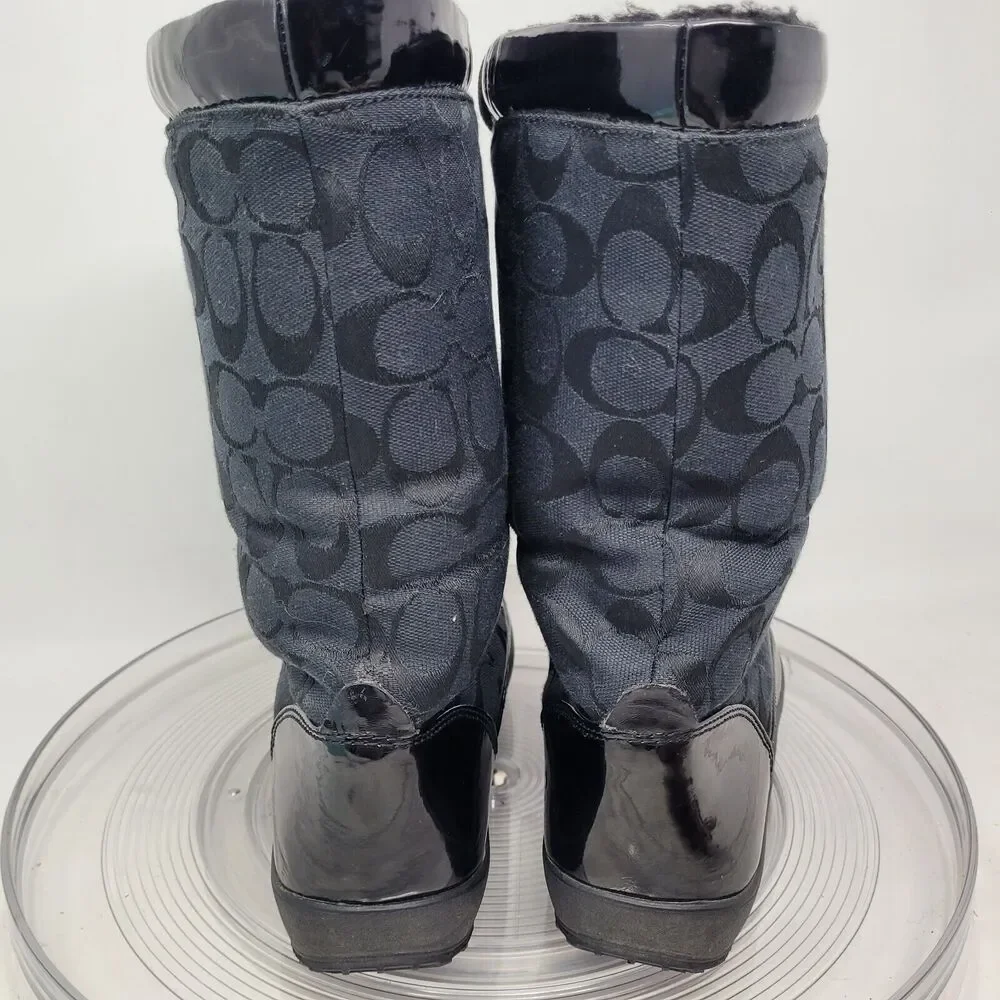 Coach Peggey Boots Womens 7.5 Signature Black Peggy Lace Up Mid-Calf Winter Snow - Picture 4 of 7